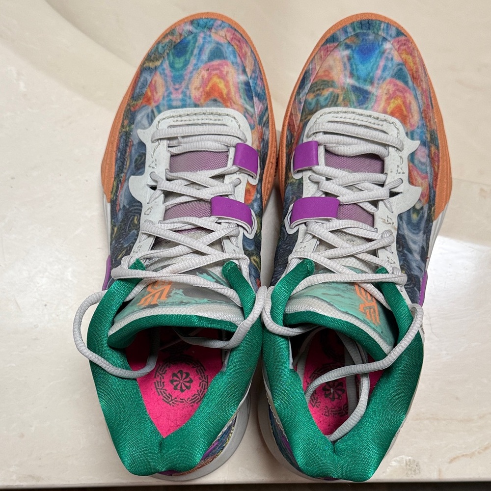 Nike Kyree Colorful Marble Pattern Sneakers with Purple and Green Accents